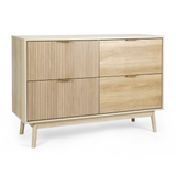 RichYa Fluted Wood Dresser for Bedroom,4-Drawer Dresser with Gold Handle & Tapered Legs Design,Modern TV Stands for Living Room Hallway,Natural Oak