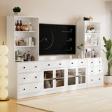 RichYa 4-Piece TV Stand for TVs up to 75”,Entertainment Center with Bookshelves for TVs,TV Stand Cabinets with 8 Drawers for Living Room,White