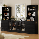 RichYa 4Pcs Kitchen Pantry Storage Cabinet,Modular Furniture Cabinets with Display Glass Doors,Sideboard Buffet Cabinet with Shelves for Dining Room,White