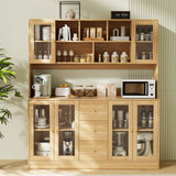 RichYa 59.1"W Large Kitchen Pantry Hutch Cabinet, Tall Coffee Bar Storage Cabinet with 6 Glass Doors, 3 Drawers & Microwave Shelf, Freestanding Cupboard with Large Countertop,White