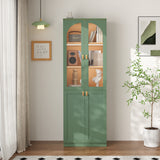 RichYa 71"H Tall Kitchen Pantry Cabinet with LED Light,4 Glass Doors Curio Cabinet,5 Tier Display Cabinets for Dining Living Room,Green(A)