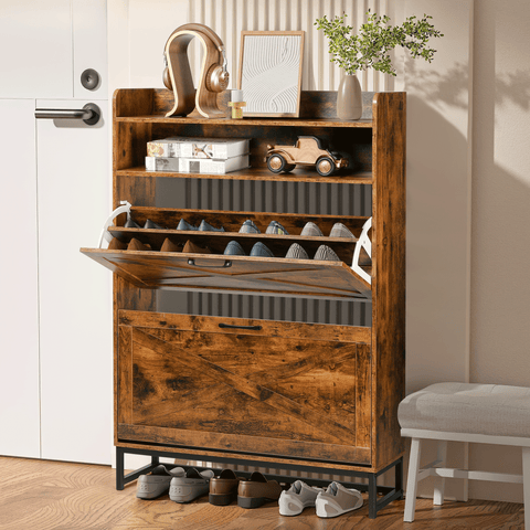 Shoe Cabinet with 2 Flip Drawers, Shoe Cabinet Storage for Entryway, Shoe Organizer for Entryway, Foyer, Hallway(Rustic Brown)