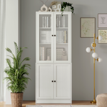 RichYa 71'' Tall White Bookshelf,5 Shelf Bookcase with Glass Door for Home Office