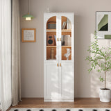 RichYa 71"H Tall Kitchen Pantry Cabinet with LED Light,4 Glass Doors Curio Cabinet,5 Tier Display Cabinets for Dining Living Room,Green(A)