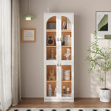 RichYa 71"H Tall Kitchen Pantry Cabinet with LED Light,4 Glass Doors Curio Cabinet,5 Tier Display Cabinets for Dining Living Room,Green(A)