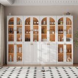 RichYa 71"H Tall Kitchen Pantry Cabinet with LED Light,4 Glass Doors Curio Cabinet,5 Tier Display Cabinets for Dining Living Room,Green(A)