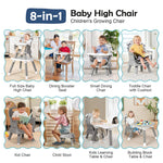 8 in 1 Baby High Chair for Babies, Toddler Dining Booster Seat/Kids Table & Chair Set/Building Block Table/Kids Stool,Grey