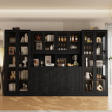 RichYa 4Pcs Kitchen Hutch Pantry Cabinets,Furniture Department Cabinet with Doors,China Cabinet with Glass Doors for Living Room