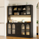 RichYa 64.4''H Kitchen Pantry Cabinet with RGB LED Light,3 Drawers Hutch Buffet Storage Cabinet with Glass Doors & Adjustable Shelves for Dining Room