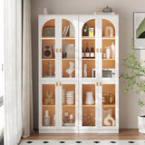RichYa 71"H Tall Kitchen Pantry Cabinet with LED Light,4 Glass Doors Curio Cabinet,5 Tier Display Cabinets for Dining Living Room,Green(A)