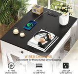 RichYa Furniture Style Dog Crate End Table, Wooden Dog Kennel with Dual USB Charging Station, for Dogs Under 40 lbs Indoor Use, White, M Size