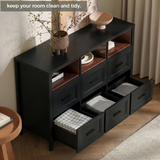 Richya 6 Drawer Dresser for Bedroom,Chest of Drawers with Open Storage Shelf,Modern Dresser for Closet,White + Walnut