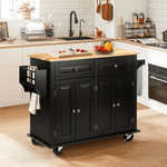 RichYa Kitchen Islands with Storage, Rolling Kitchen Cart with Lockable Wheels, Rubber Wood Kitchen Island Microwave Table for Kitchen, Living Room, White