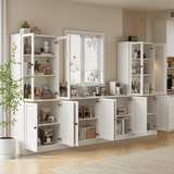 RichYa 4Pcs Kitchen Pantry Storage Cabinet,Modular Furniture Cabinets with Diplay Glass Doors,Hutch Buffet Cabinet with Shelves for Dining Room,White