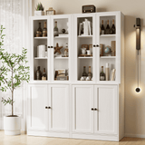 RichYa 4Pcs Kitchen Pantry Storage Cabinet,Modular Furniture Cabinets with Diplay Glass Doors,Hutch Buffet Cabinet with Shelves for Dining Room,White