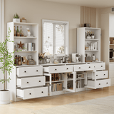RichYa 4Pcs Kitchen Pantry Storage Cabinet,Modular Furniture Cabinets with Drawers,Hutch Buffet Cabinet with Diplay Glass Doors for Dining Room,White