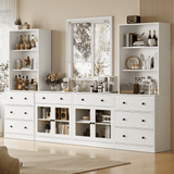 RichYa 4Pcs Kitchen Pantry Storage Cabinet,Modular Furniture Cabinets with Drawers,Hutch Buffet Cabinet with Diplay Glass Doors for Dining Room,White