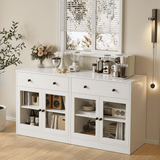 RichYa 4Pcs Kitchen Pantry Storage Cabinet,Modular Furniture Cabinets with Drawers,Hutch Buffet Cabinet with Diplay Glass Doors for Dining Room,White