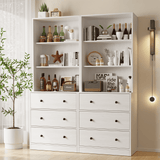 RichYa 4Pcs Kitchen Pantry Storage Cabinet,Modular Furniture Cabinets with Drawers,Hutch Buffet Cabinet with Diplay Glass Doors for Dining Room,White
