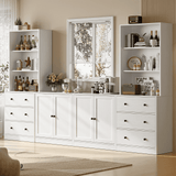 RichYa 4Pcs Kitchen Pantry Storage Cabinet,Modular Furniture Cabinets with Drawers,Hutch Buffet Cabinet with Doors for Dining Room,White