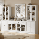 RichYa 4Pcs Kitchen Pantry Storage Cabinet,Modular Furniture Cabinets with Diplay Glass Doors,Hutch Buffet Cabinet with Drawers for Dining Room,White