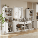 RichYa 4Pcs Kitchen Pantry Storage Cabinet,Modular Furniture Cabinets with Diplay Glass Doors,Hutch Buffet Cabinet with Drawers for Dining Room,White