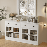 RichYa 4Pcs Kitchen Pantry Storage Cabinet,Modular Furniture Cabinets with Diplay Glass Doors,Hutch Buffet Cabinet with Drawers for Dining Room,White
