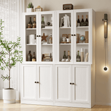 RichYa 4Pcs Kitchen Pantry Storage Cabinet,Modular Furniture Cabinets with Diplay Glass Doors,Hutch Buffet Cabinet with Drawers for Dining Room,White