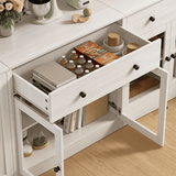 RichYa 4Pcs Kitchen Pantry Storage Cabinet,Modular Furniture Cabinets with Diplay Glass Doors,Hutch Buffet Cabinet with Drawers for Dining Room,White