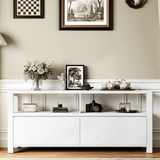 RichYa Farmhouse TV Stand for TVs up to 60”, Entertainment Center with 2 Storage Drawers for Living Room,White