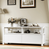 RichYa Farmhouse TV Stand for TVs up to 60”, Entertainment Center with 2 Storage Drawers for Living Room,White