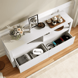 RichYa Farmhouse TV Stand for TVs up to 60”, Entertainment Center with 2 Storage Drawers for Living Room,White