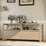 RichYa Farmhouse TV Stand for TVs up to 60”, Entertainment Center with 2 Storage Drawers for Living Room,White