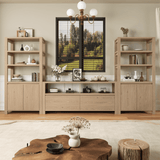 RichYa Farmhouse TV Stand for TVs up to 60”, Entertainment Center with 2 Storage Drawers for Living Room,White