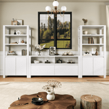 RichYa Farmhouse TV Stand for TVs up to 60”, Entertainment Center with 2 Storage Drawers for Living Room,White