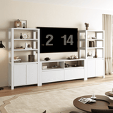 RichYa Farmhouse TV Stand for TVs up to 60”, Entertainment Center with 2 Storage Drawers for Living Room,White