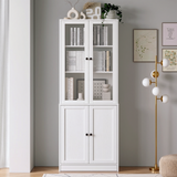 RichYa 2Pcs 71''H Tall Bookcase with Glass Door,3 Tier Display Bookshelves for Home Office,Living Room,White