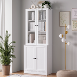 RichYa 2Pcs 71''H Tall Bookcase with Glass Door,3 Tier Display Bookshelves for Home Office,Living Room,White
