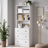 RichYa 2Pcs 71''H Tall Bookcase with Glass Door,3 Tier Display Bookshelves for Home Office,Living Room,White