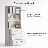 RichYa 2Pcs 71''H Tall Bookcase with Glass Door,3 Tier Display Bookshelves for Home Office,Living Room,White