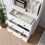 RichYa 2Pcs 71''H Tall Bookcase with Glass Door,3 Tier Display Bookshelves for Home Office,Living Room,White