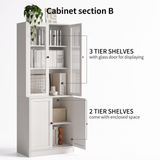 RichYa 2Pcs 71''H Tall Bookcase with Glass Door,3 Tier Display Bookshelves for Home Office,Living Room,White