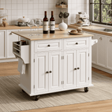 RichYa Kitchen Islands with Storage, Rolling Kitchen Cart with Drop Leaf and Lockable Wheels, Microwave Island Table for Kitchen, Living Room, White
