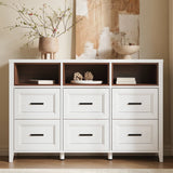 Richya 6 Drawer Dresser for Bedroom,Chest of Drawers with Open Storage Shelf,Modern Dresser for Closet,White + Walnut