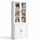 RichYa 71'' Tall Bookcase with Glass Door,3 Tier Display Bookshelves with Adjustable Shelves for Home Office,Living Room,White