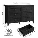 RichYa 6 Drawer Dresser for Bedroom,Chest of Drawers with Metal Knobs,Dresser for Closet,Black