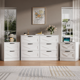 RichYa 3 Piece Bedroom Furniture Set, White 6 Drawer Dresser and Nightstand Set,Modern Dresser and 2 Nightstands with Charging Station