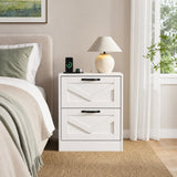 RichYa White Nightstand with Drawer and Charging Station, Farmhouse End Table with Open Shelf and Metal Handle, Side Table for Bedroom