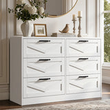 RichYa White Dresser for Bedroom, 6 Drawer Dresser with Metal Handles, Modern Storage Chest for Living Room,Adult