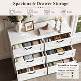 RichYa White Dresser for Bedroom, 6 Drawer Dresser with Metal Handles, Modern Storage Chest for Living Room,Adult